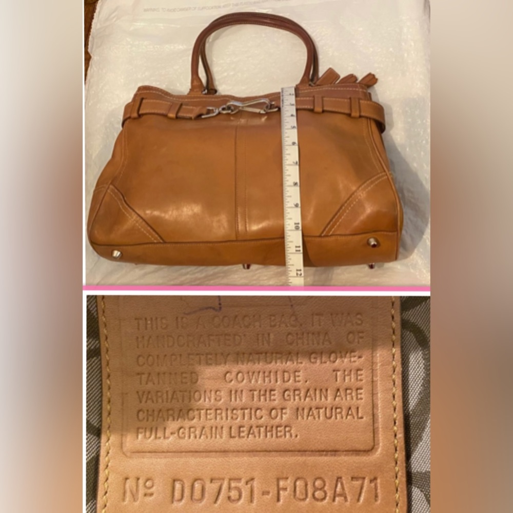 Coach Vintage Handcrafted Leather Hampton SatchelTan with Rare Logo interior